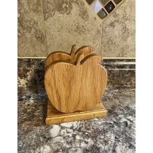 Vintage Hand Made Wooden Apple Napkin Holder